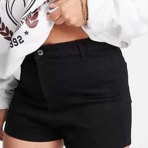 Asos DTT Plus High-Waisted Black Denim Shorts